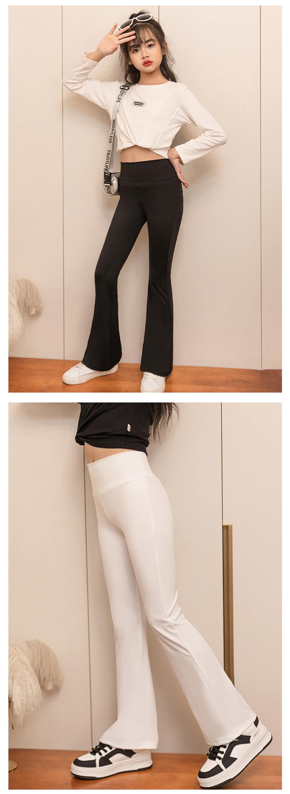 Girls Yoga Leggings Flared Pants High Waist Teenagers Stretch Elastic Waistband Kids Sportswear Trousers Autumn Spring
