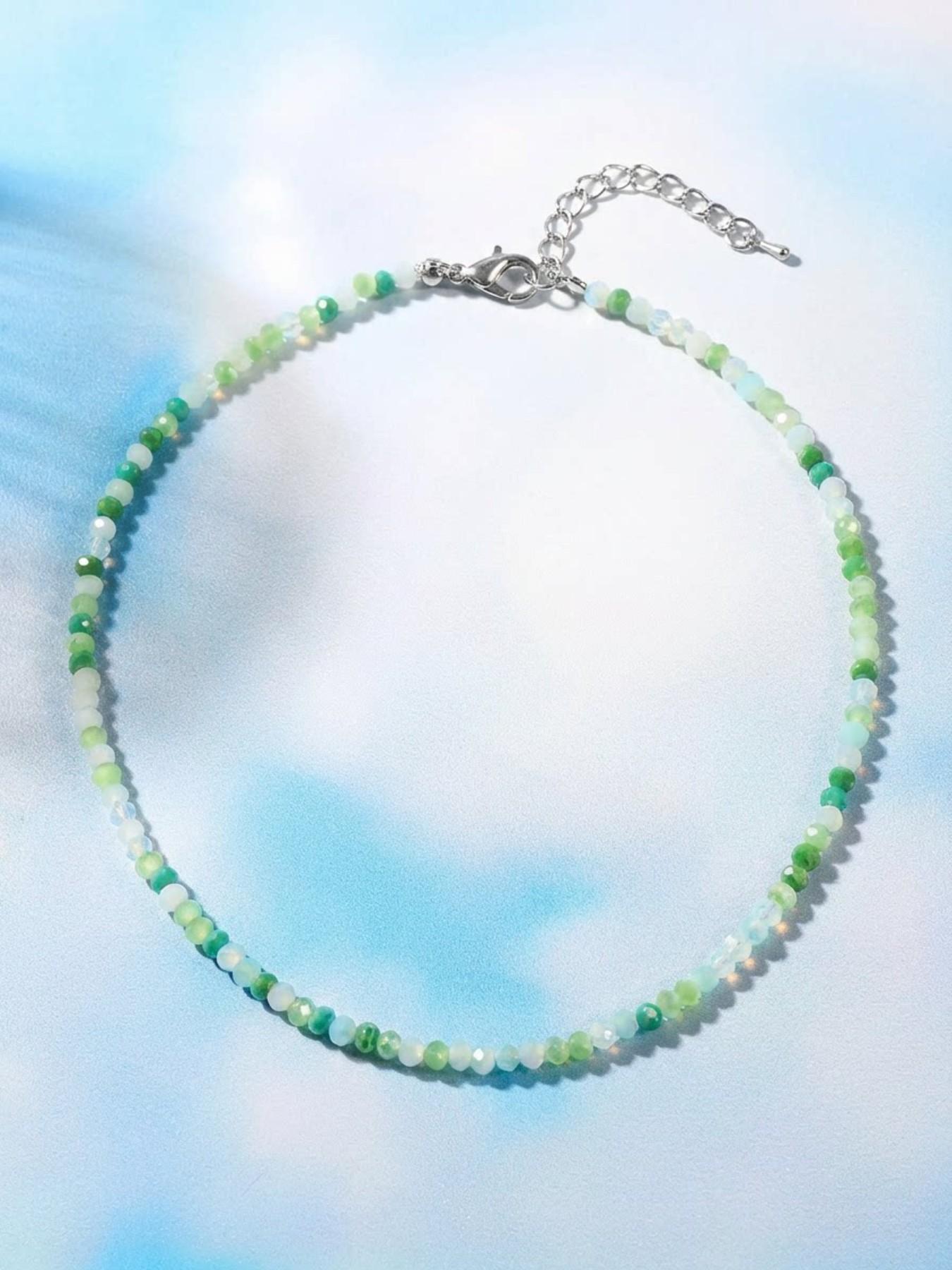 Boho Gradient Beaded Necklace, Fresh Healing Style, Natural Stone Texture, Lightening Soft Daily Jewelry, Student/commute Accessory