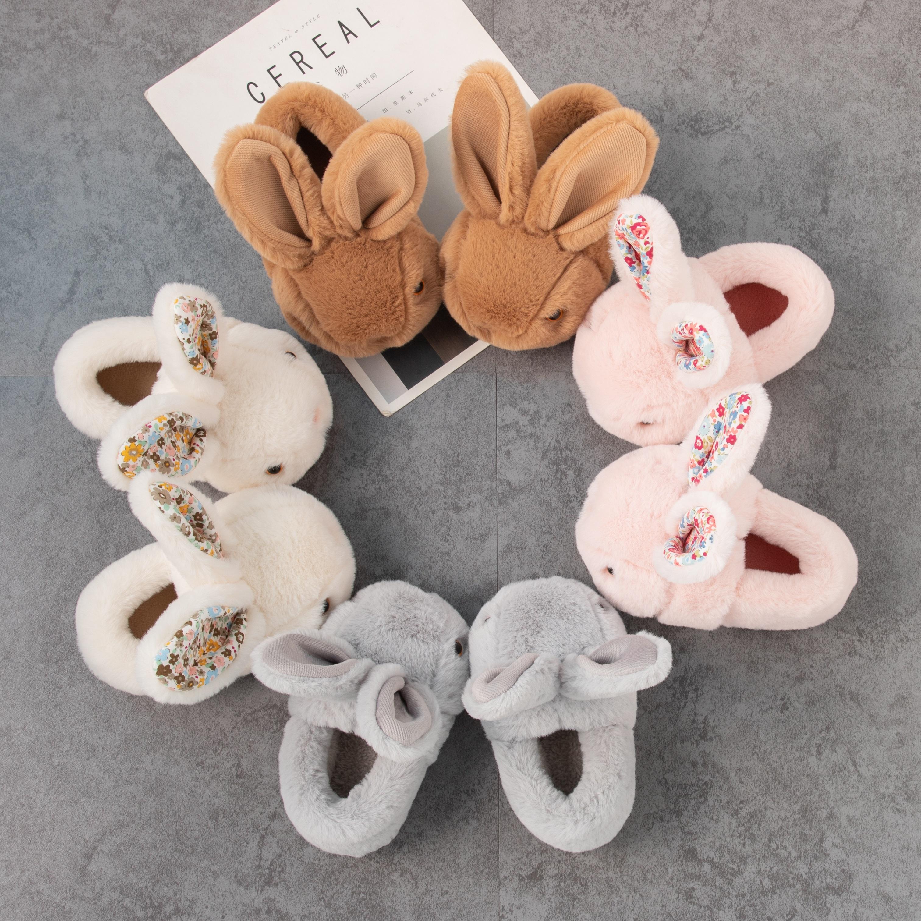 Drecage Girls Toddler Slippers Boys House Shoes For Little Kids Cute with Bunny Design Plush Indoor Slippers Non-Slip Comfortable Soft Cotton Footwear