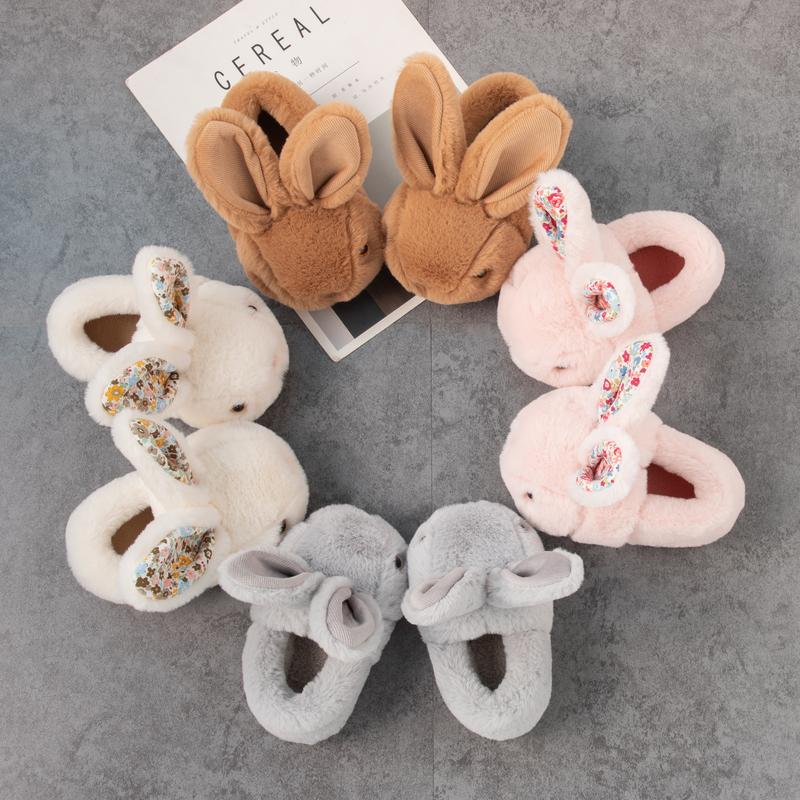 Drecage Girls Toddler Slippers Boys House Shoes For Little Kids Cute with Bunny Design Plush Indoor Slippers Non-Slip Comfortable Soft Cotton Footwear