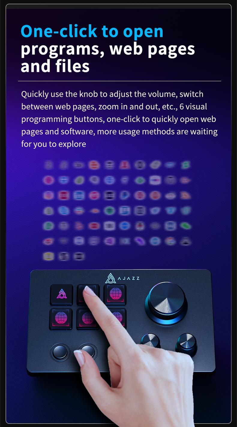 AJAZZ AKP03 console programmable rotation shortcut keys, multi-audio control, one-key operation, customizable buttons, integrated live broadcast console, anchor's essential desktop helper, live broadcast assistant