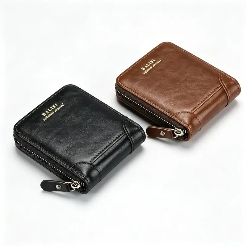2025 New Fashion Enclosed Men's PU Leather Retro Short Wallet - Compartmental, Zipper Card Holder, Coin Bag Compartment, Wallet Cards, Storage Organization, Everyday Carry Men's Accessory (Do Not Wash)