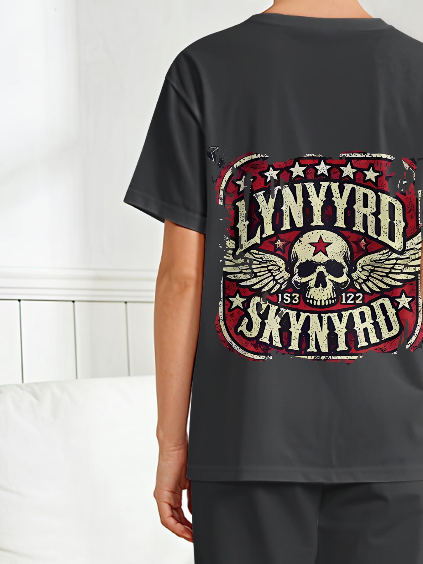 Vintage Skull Wings Homewear 2-Piece Set for Girls, Digital Printed Short-Sleeve Pajamas with Extended Sleep Pants, Flame-Retardant Fabric. Stylish, Trendy, Casual, Comfortable and Soft Pajama Set, Suitable for Sleeping and Home Leisure. Made of 100% Poly