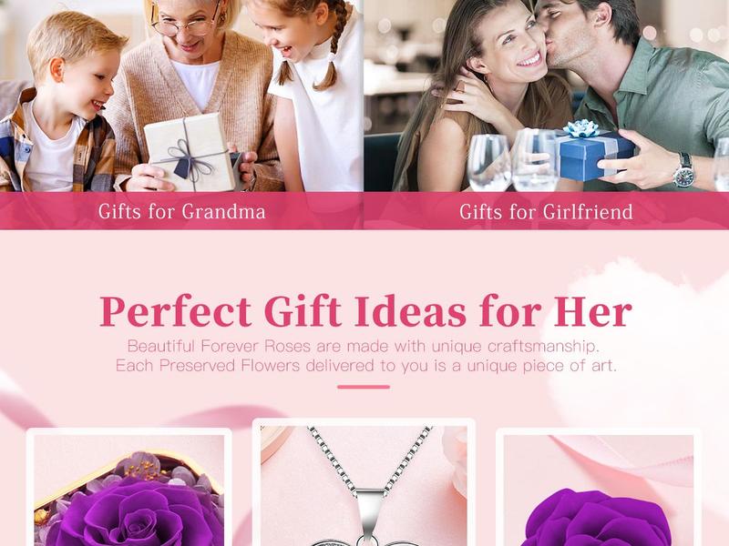 【Real Rose Box】DEEMEI Eternal Rosa Preserved Forever Pendant with Necklace Best Gift for Mom Wife GirlFriend Sister Her in Anniversary Valentine's Day