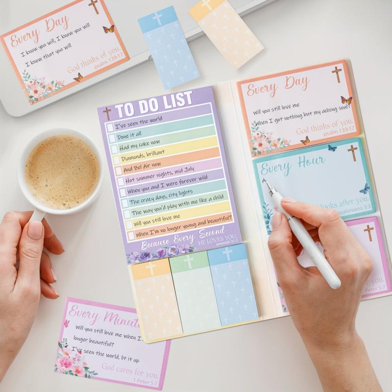 Floral Jesus Notepad Set - Task List Sticky Notes, Adhesive Stickers, Bible Study Notes, Scripture Writing Memo, New Year and Easter Gifts, Back-to-School Essentials