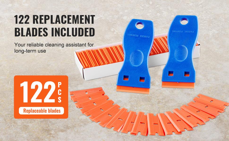 VEVOR Plastic Razor Blade Scraper, 2PCS Scraper Tool, 120PCS Plastic Blades, Cleaning Scraper Remover for Stickers, Decals, Adhesive, Labels, Paint from Glass, Car, Window, Caulk, No Scratches, Blue