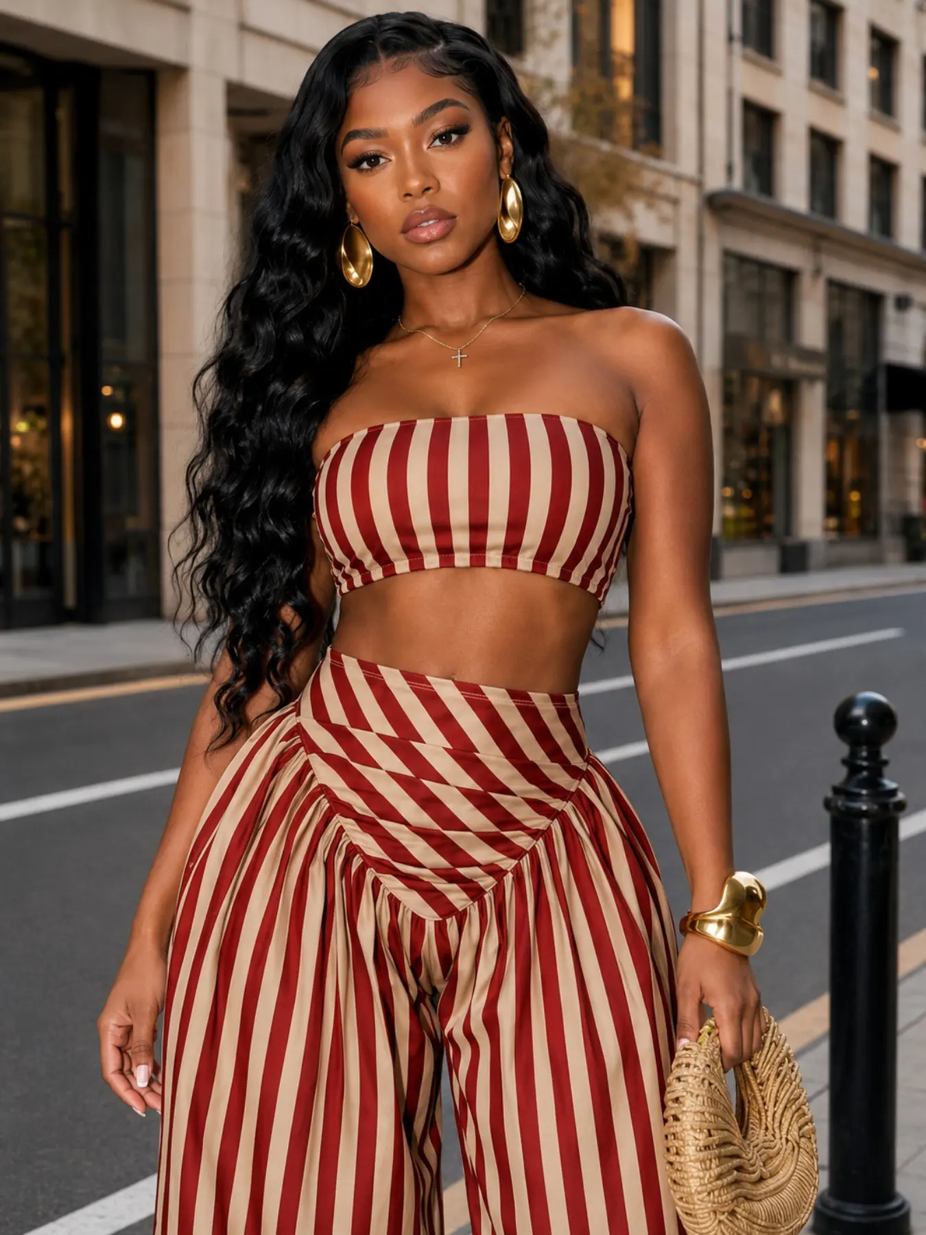 Women’s Stripe High Waist Wide Leg Balloon Pants, Soft Lightweight Fabric, Y2K Retro Casual Streetwear Trousers for Summer
