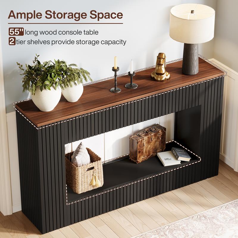 LITTLE TREE Modern Console Table, 55-Inch Wood Entryway Table with Storage, Narrow Long Sofa Table Behind Couch Table for Living Room, Foyer, Hallway