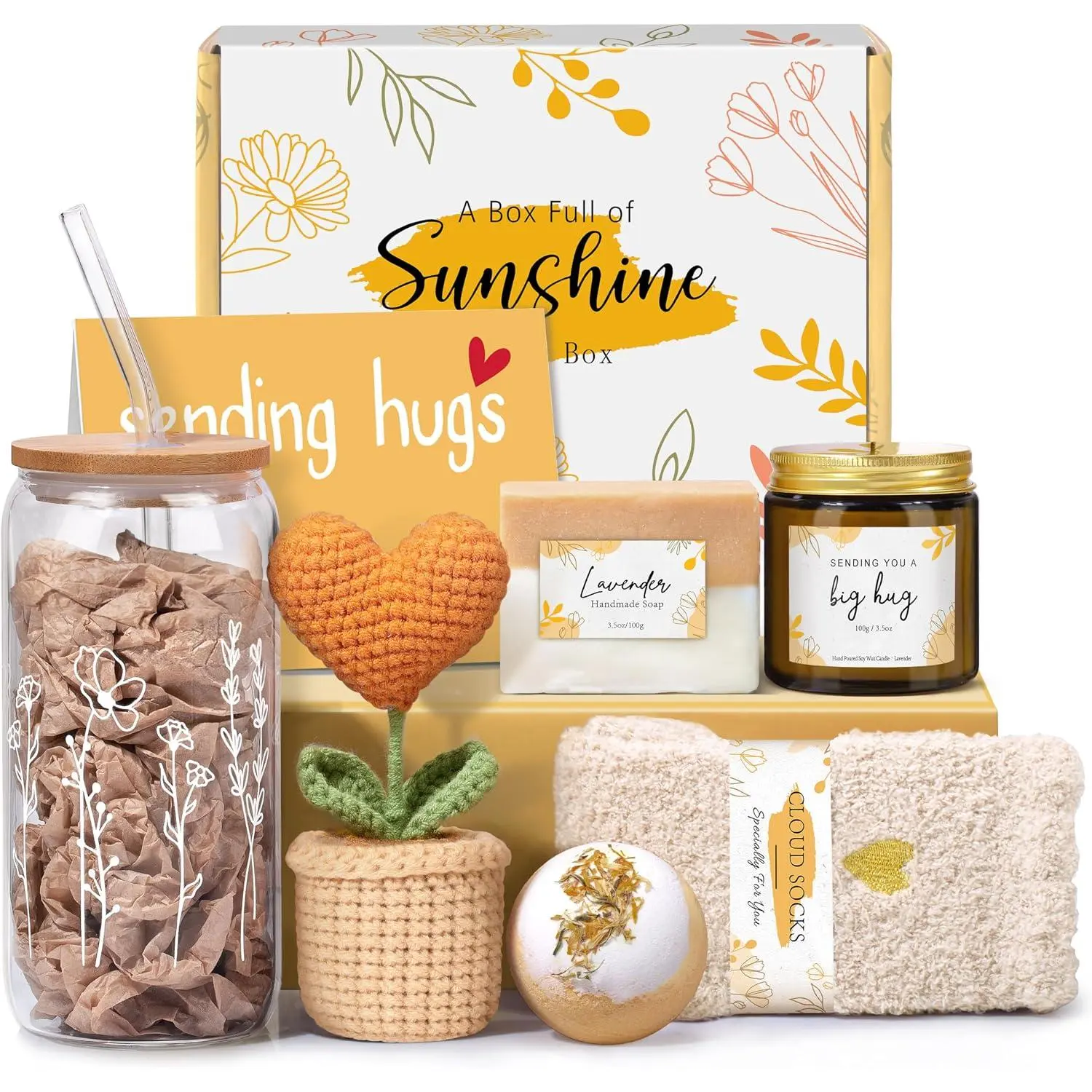 Luxury Hugs & Healing Care Package (8 Items: Basket, Jar, Box, Cup) – Get Well, Sympathy, Post-Surgery Recovery Gifts for Her (Mom, Wife)
