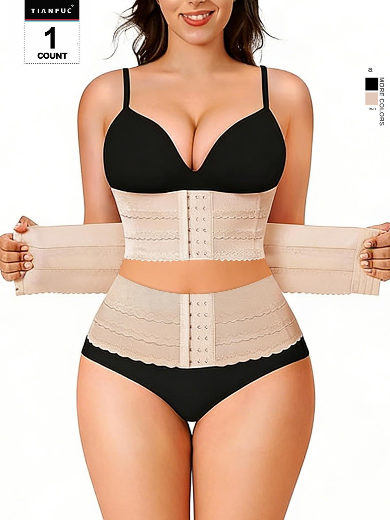 Women's Solid 3-sectional Hook & Eye Waist Trainer, High Stretch Tummy Control Corset Waist Shaping for Daily Wear, Women Shapewear Clothes Adjustable Halloween dailydrip comfyessentials midsize tiktokshopbacktoschool Underwear Womenswear