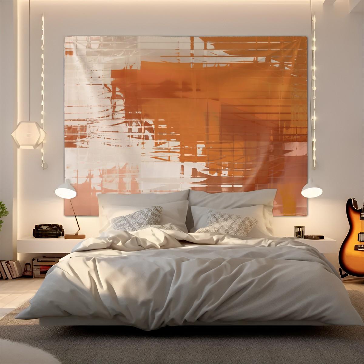 Orange Abstract Brush Stroke Tapestry, Modern Art Wall Hanging, Boho Aesthetic Tapestries, Soft Wall Blanket, Abstract Backdrop Decor for Bedroom & Dorm