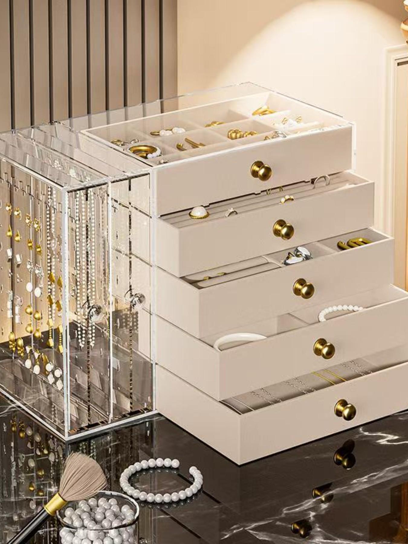 Acrylic Jewelry Storage Box, Large Capacity Transparent Organizer, Earrings Rings Necklaces Display Rack, 1pc Jewelry Holder