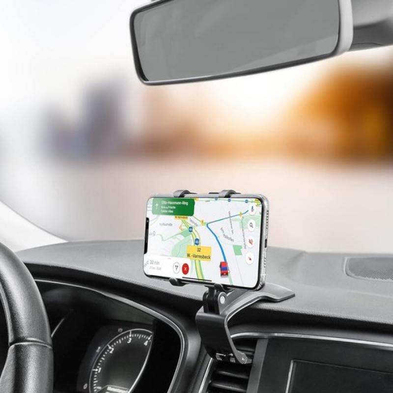 Car Phone Holder, Car Phone Stand, Cell Phone Mount, with 360° Rotation, Adjustable Dashboard Mount, Suction Cup Installation, Ergonomic Design for Hands Free GPS Navigation Compatible with All Vehicles, Sleek Glossy Finish, Sturdy Build