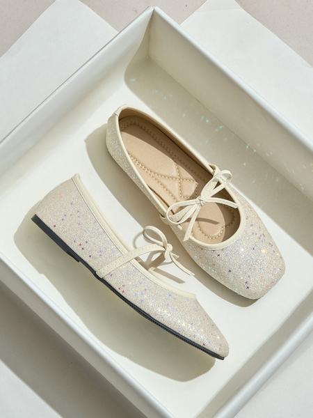 Women's Fashion Flat Shoes Square Toe Star Design Slip-On Soft Textile Rubber Sole Casual Ballet Flats Spring & Fall