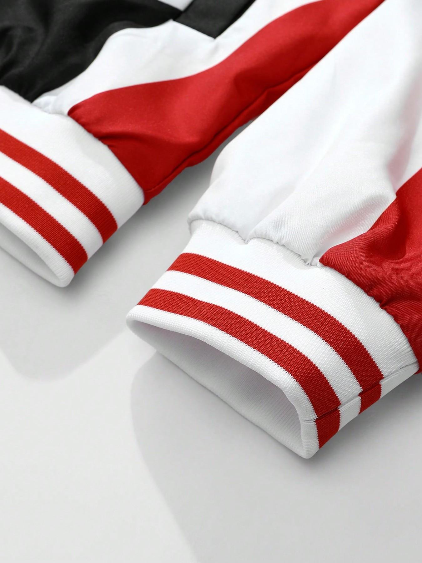 Oversized Hypebeast Racing Graphic Bomber Jacket – "SPEED RACING" & "Eternal King 23" Badge Streetwear Coat, Durable & Versatile Color Block Jacket for Casual Hangouts, School & Retro Aesthetic Outfits