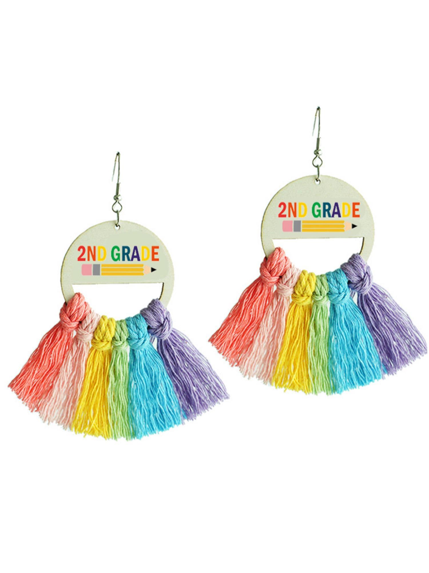 Colorful Braided Drop Earrings, Handmade Tassel Rainbow Jewelry, Perfect Gift for Teachers and Students, Elegant Back-To-School Accessories
