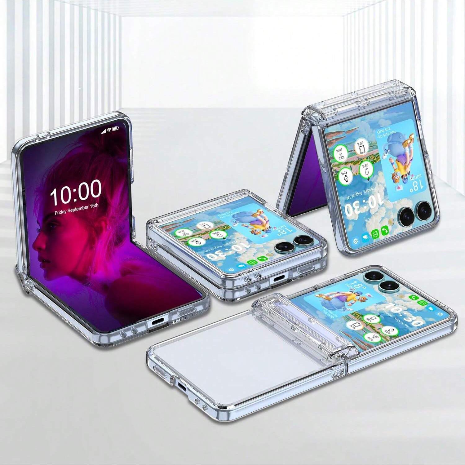 Transparent phone case with hinge protection, protective film, and hard PC back panel to protect the phone. Suitable for Samsung Galaxy Z Flip7, Z Flip7FE, Z Flip6, Z Flip5