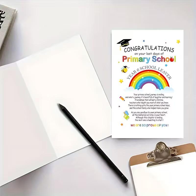 1/3/7pcs  Heartwarming Primary School Leaver Greeting Card, Congratulations on Your Last Day of Primary School, Colorful Rainbow & Graduation Design, Perfect Farewell Gift for Kids, Students, Grandchildren, Proud of Your Achievements, Blank Inside
