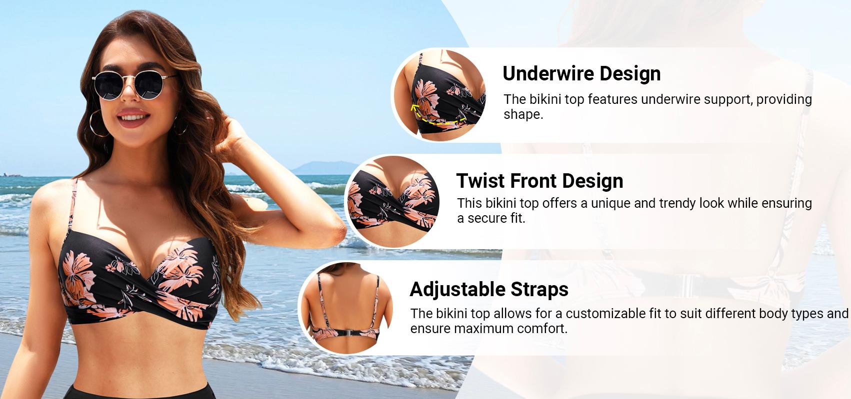 Aqua Eve Women Underwire Bikini Top Only Push Up Swim Top Bra Swimsuit Tops Padded Bathing Suit Top