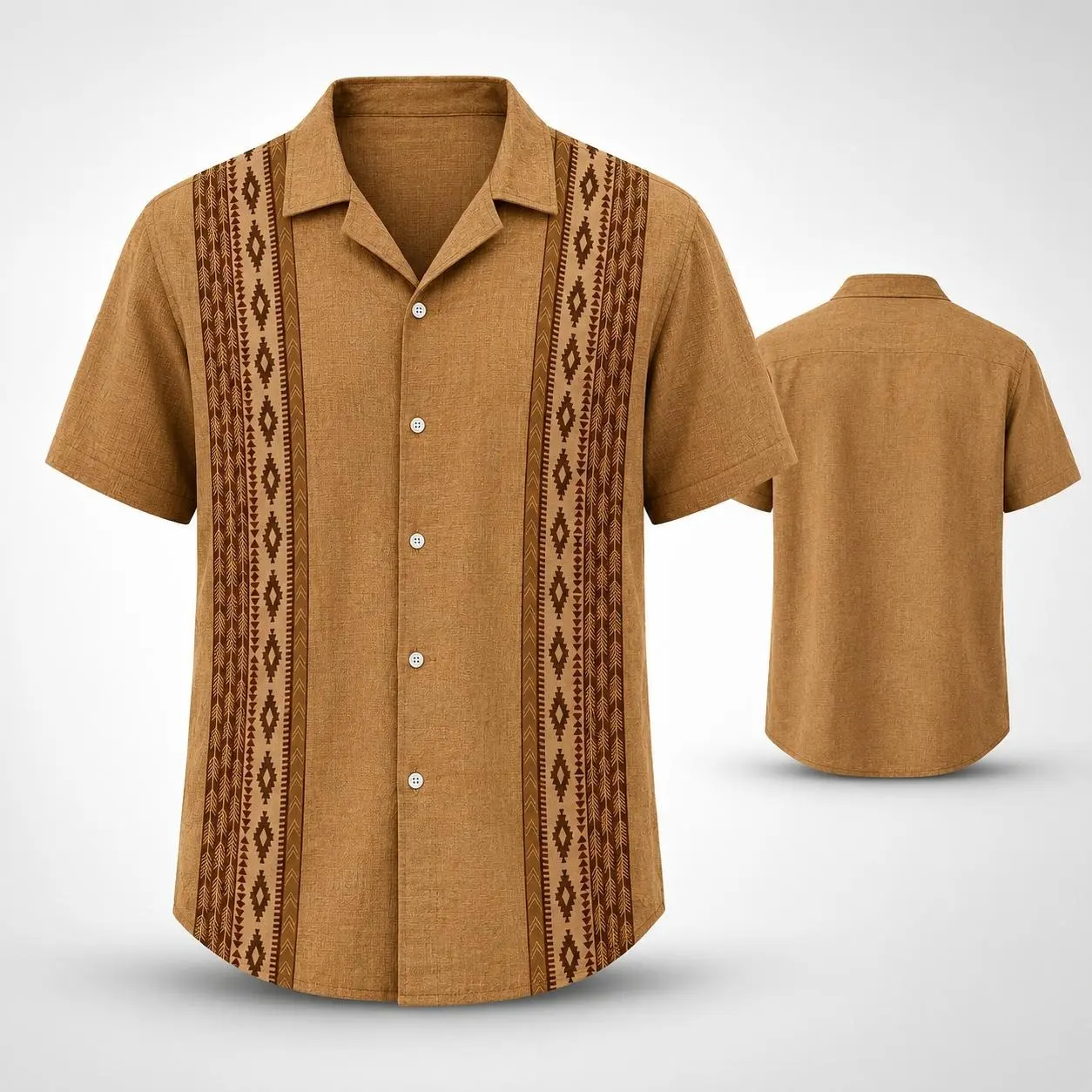 Men's Plus-Size Retro Geometric Print Short-Sleeve Button-Up Shirt - Menswear, Stylish Casual Lapel Polyester Top, Relaxed Fit Tropical Going-Out Gift for Party, Vacation
