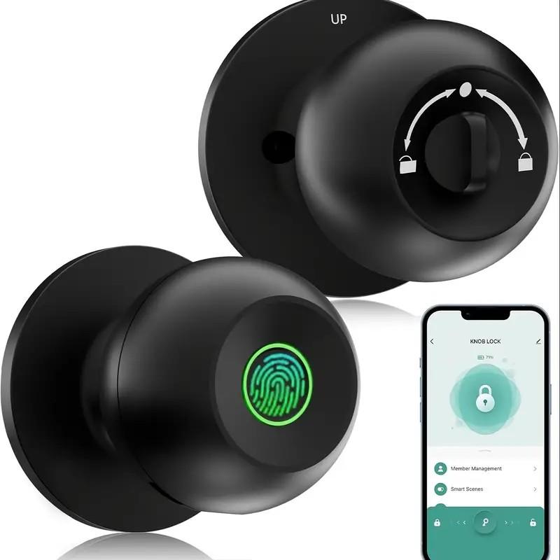 Valentine's Day Gift Fingerprint Door Knob,Smart Lock,1 Count Smart Door Knob with APP,Biometric Lock Great for Bedroom,Garage,Apartment,door traps FathersDayGift