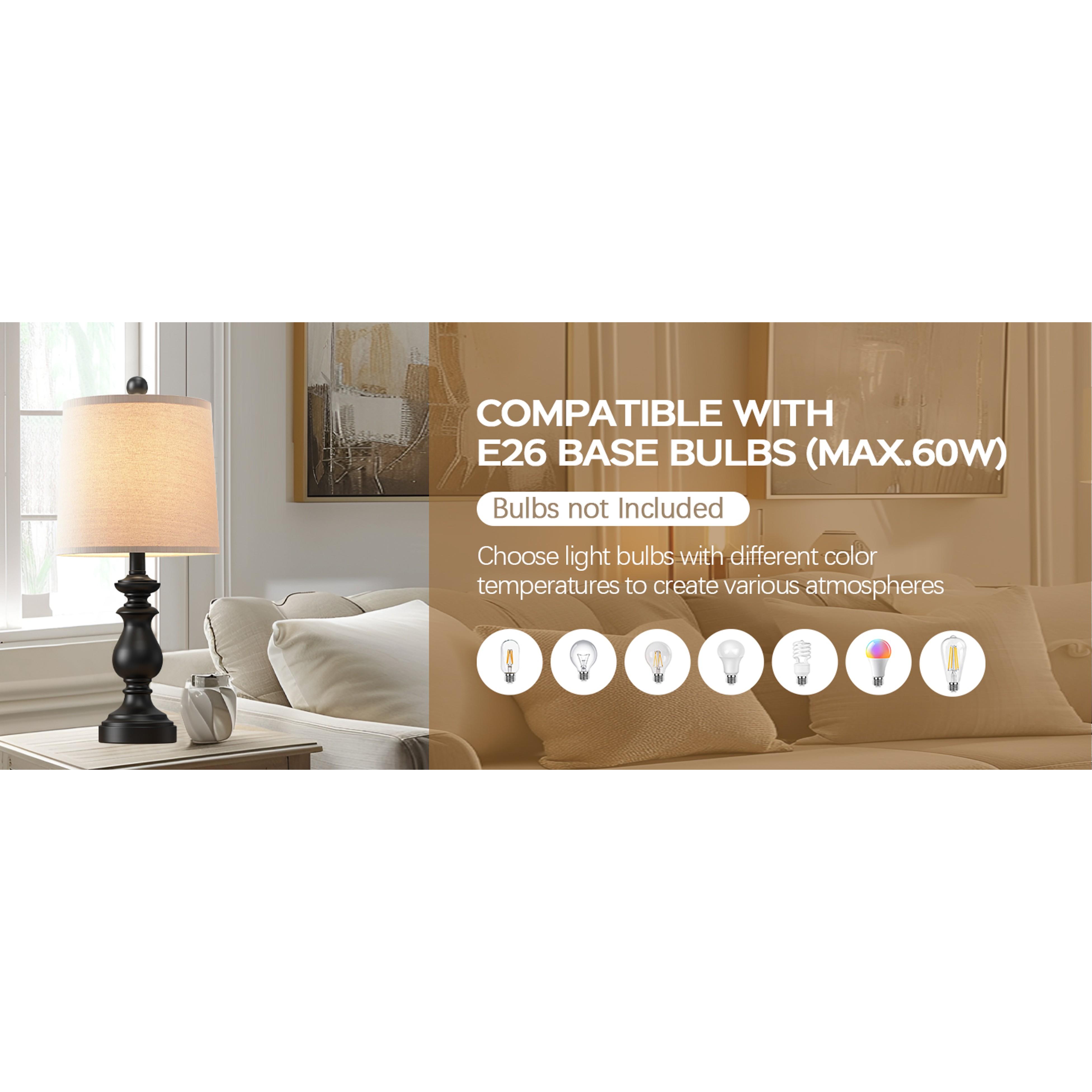 Traditional Table Lamp Set of 2, Rustic Farmhouse Table Lamps for Living Room Bedroom, 22" Bedside Desk Lamps Vintage Nightstand Lamps with Linen Shades, Black