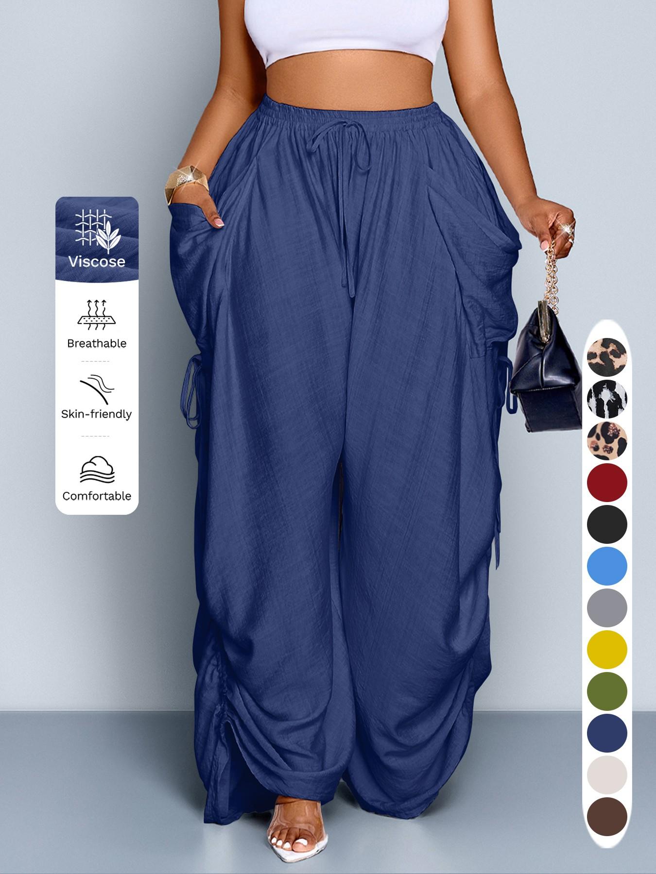 Women's Casual Loose-Fit Wide Leg Pants, All-Season Woven Fabric, Long Plain Design, Daily Commute & Vacation Wear, Womenswear