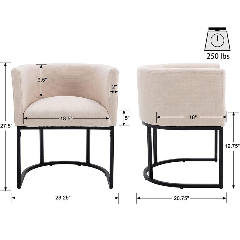CHAIRUS Modern Dining Chairs, 20" H Kitchen Chair,Barrel Dining Chairs with Backrest and Arms, Black Metal Frames, Linen Fabric Upholstered  VESCASA Dining Chairs for Kitchen, Dining room,Cream Furniture Minimal