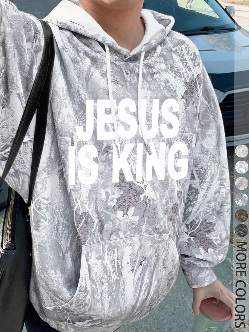 Unisex Jesus Is King Letter Print Hoodie, Casual Long Sleeve Loose Fit, Spring & Fall Breathable Comfort, Streetwear Fashion, Casual Streetwear Sweatshirt