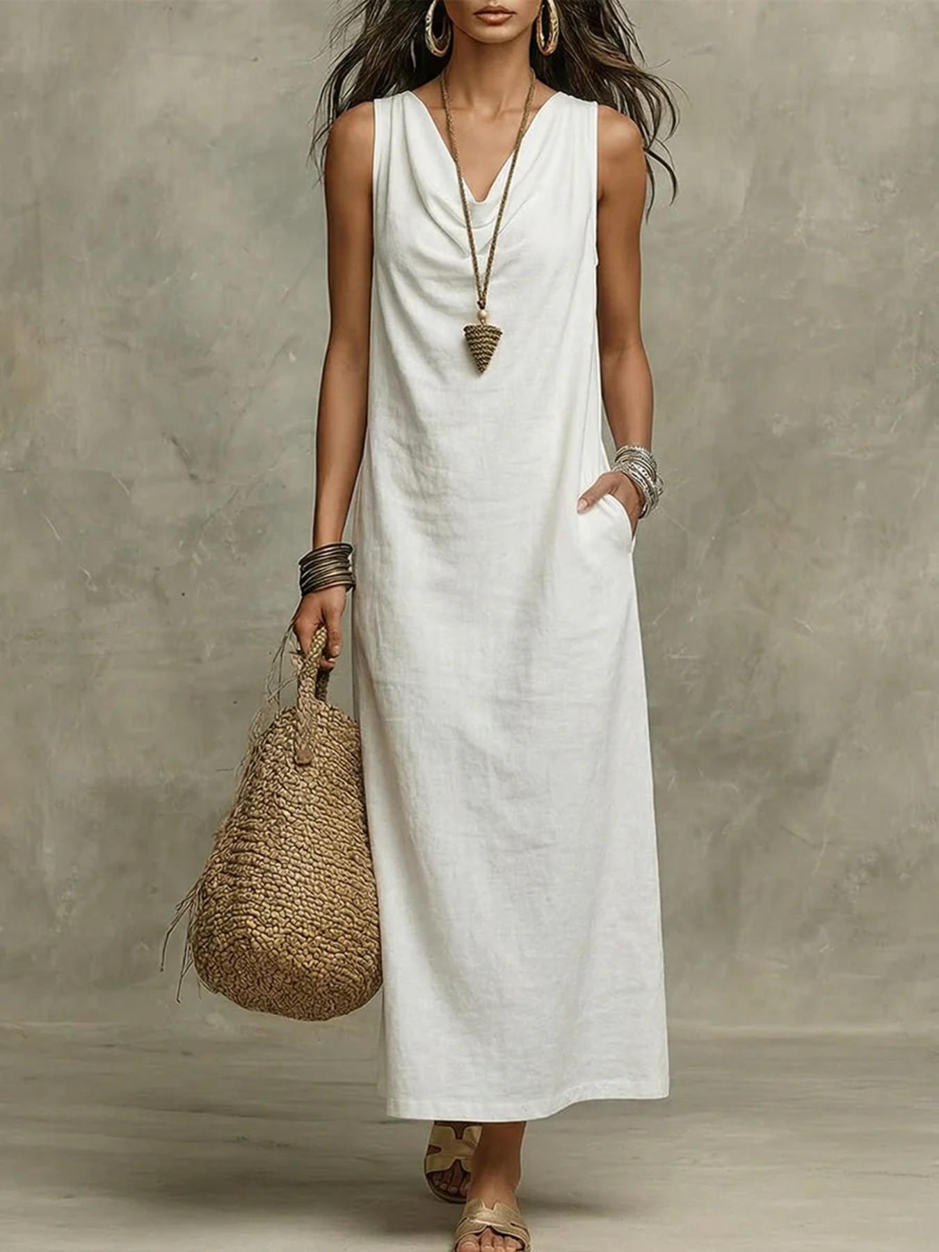 2026 New Alien Express Swinging Neck Sleeveless Loose Pocket Casual Dress, Women's Fashionable Daily Wear, Comfortable and Stylish