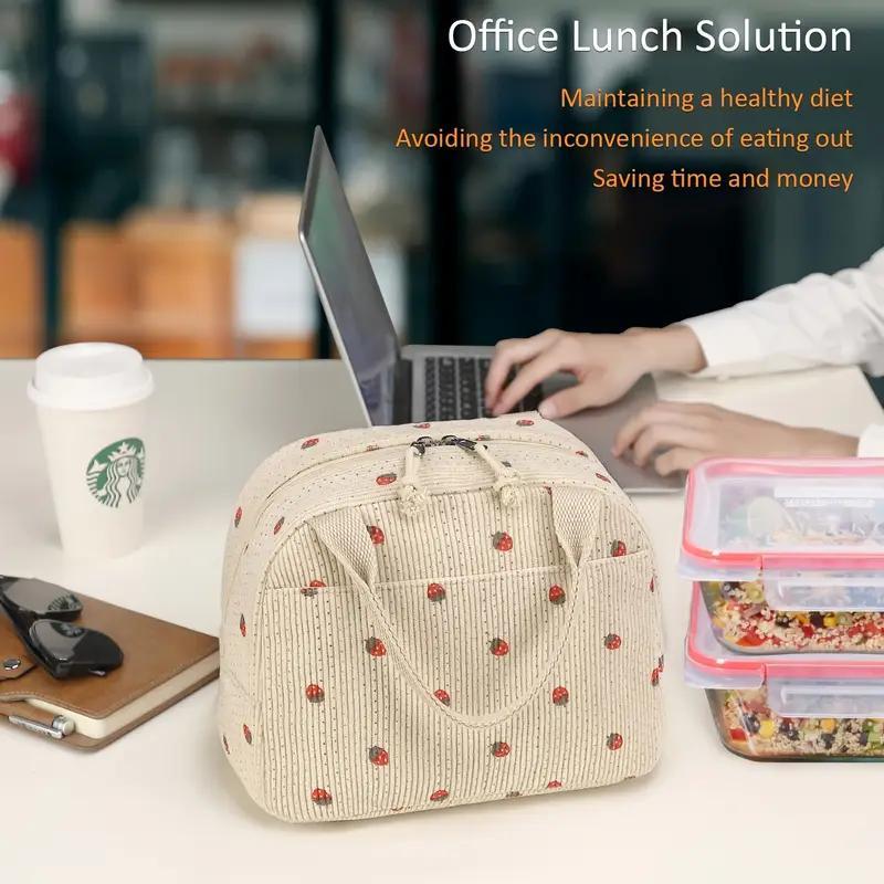 Durable Corduroy Insulated Lunch Bag with Handle, Portable Reusable Lunch Box for Work School Outdoor Camping Travel, Corduroy Lunch Tote