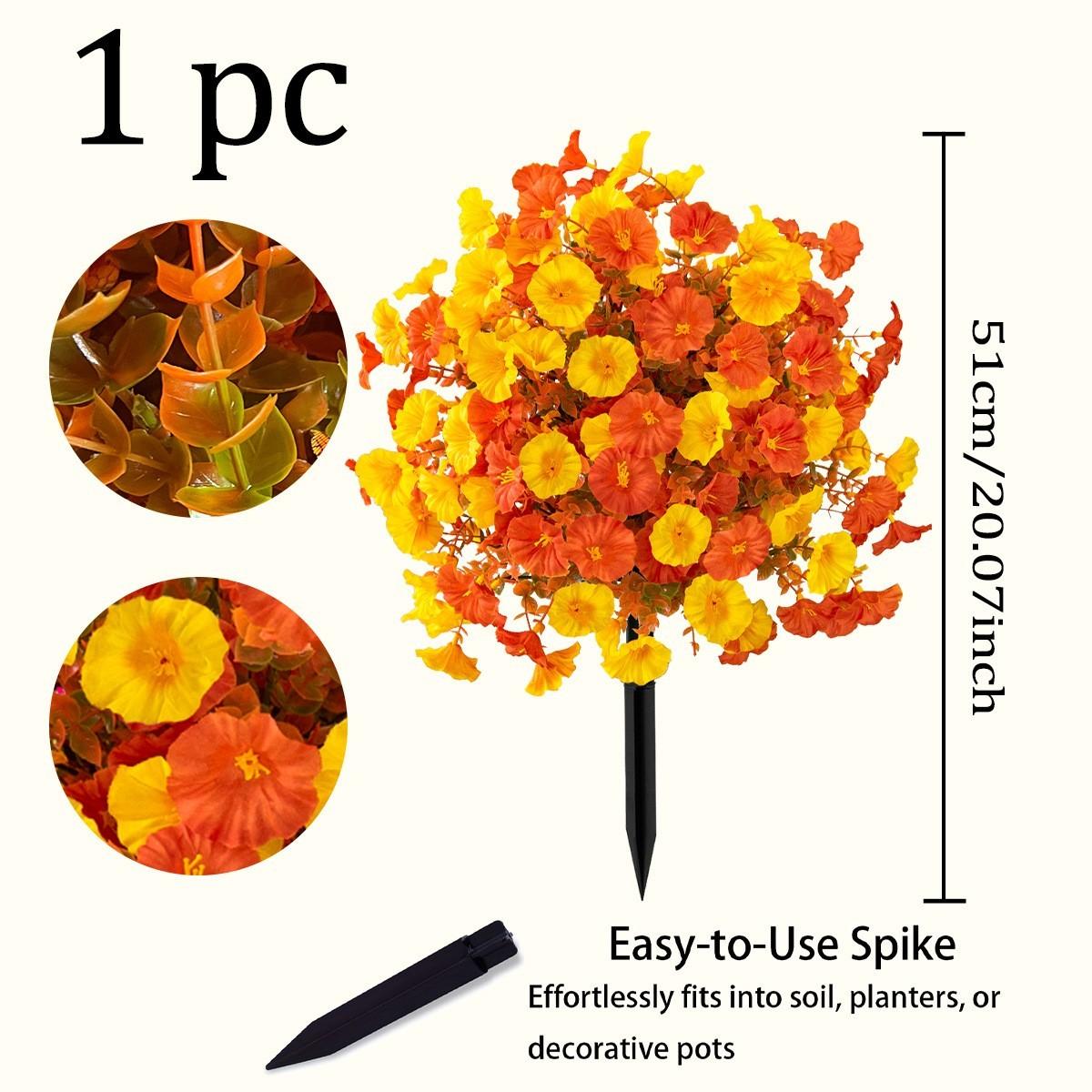 1 Pack Fall Artificial Morning Glory Topiary Balls with Ground Stakes, UV Resistant Waterproof Fade-Proof, Autumn Halloween Thanksgiving Decor for Porch Planters Garden Pathway Fence Outdoor Decor, Artificial Flower Ball