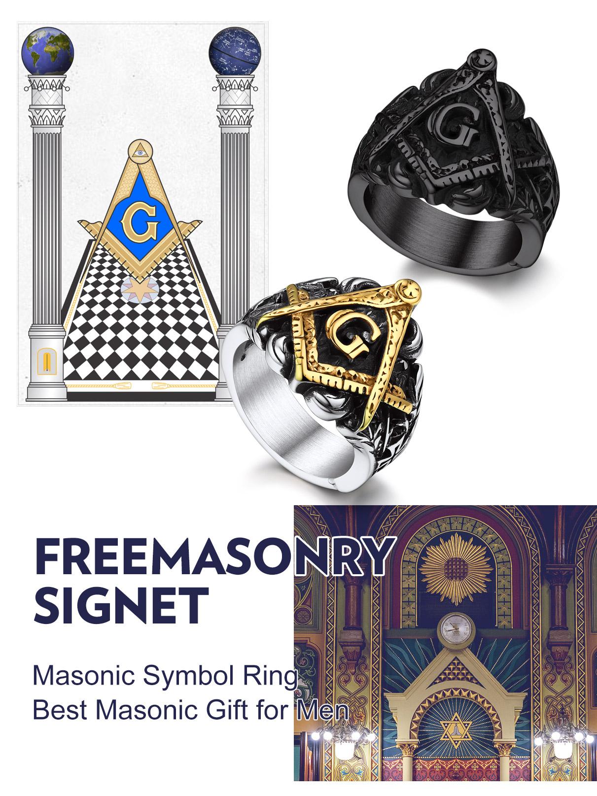 FaithHeart Masonic Ring Freemason Symbol Signet Ring Stainless Steel