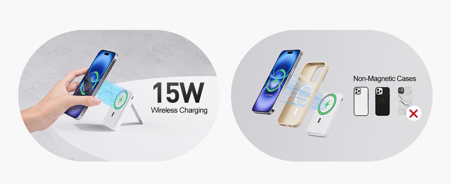 iWALK Qi2 Certified 15W Magnetic Wireless Power Bank 10000mAh Foldable Stand LED Display Fast Charging for iPhone 17/16/15/14/13/12 Pro/Pro Max/Plus/Mini White - Metal Portable Rechargeable Battery