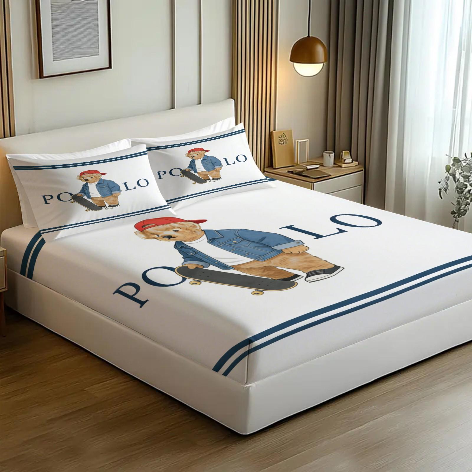 Teddy Bear Pattern Bed Sheet, Comfortable Printed Pattern, Includes 1 Bed Sheet and 2 Pillowcases, Comfortable Bedding, Non slip Dust Cover Suitable for Bedroom and Guest Room, Suitable as a Gift for Children or Adults, Bed Sheets Set