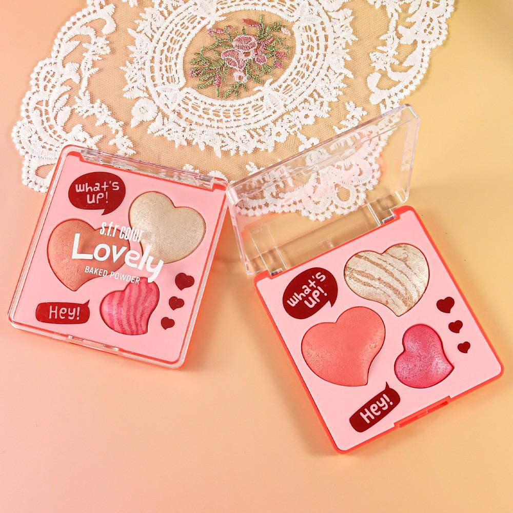 Three-Color 4D Heart Blush Powder, Long-Lasting Makeup Highlighter, Natural Look, Perfect for Daily Use, Enhances Complexion