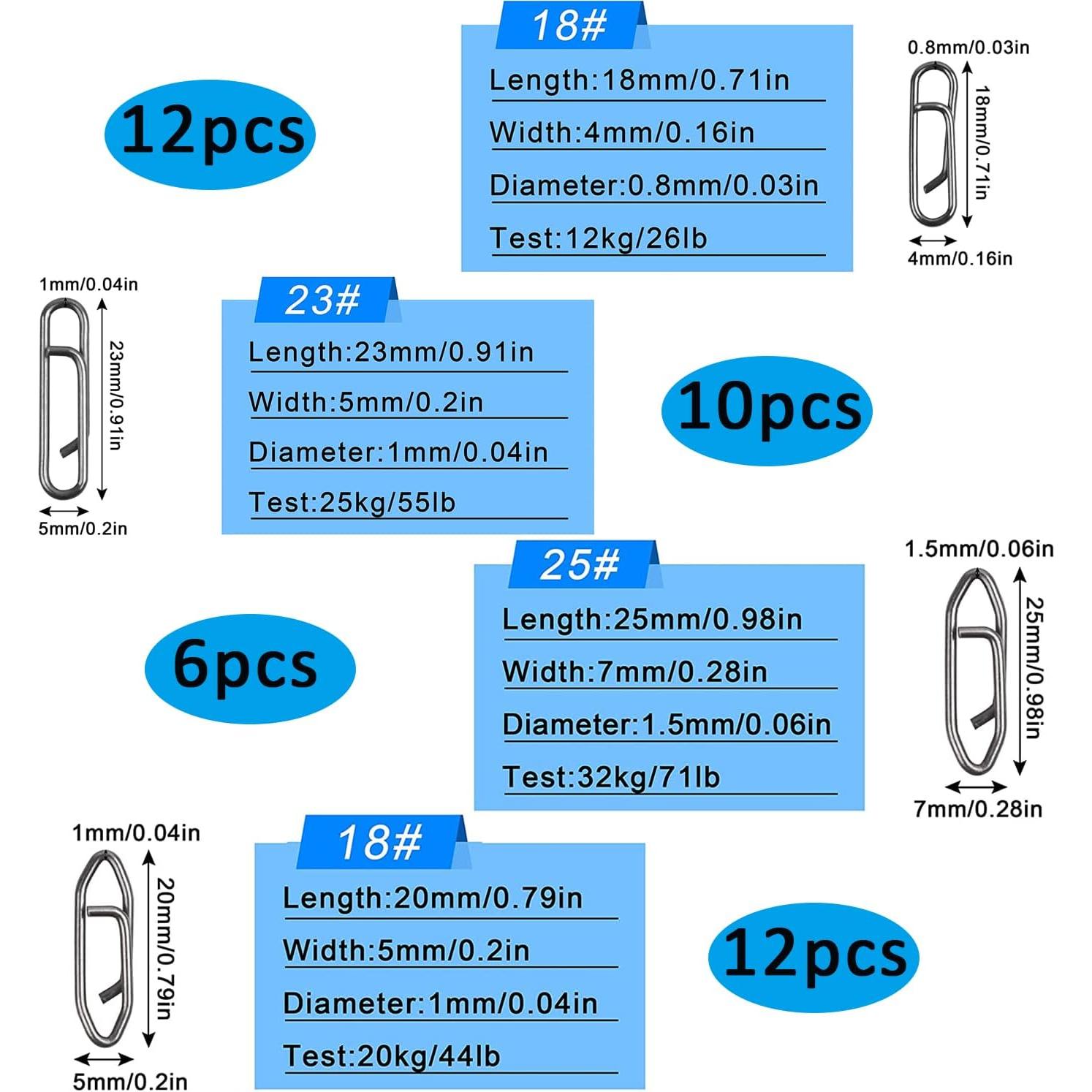 40 count Saltwater Fishing Power Speed Clips Kit for Fishing Lure Quick Change | High Strength Stainless Steel Speed Clip Crankbait Popper Lures Quick Snap Connector Tackle Mix 4 Sizes