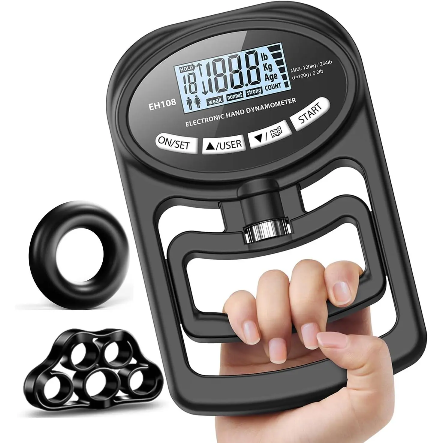 Grip Strength Tester, Hand Grip Dynamometer with Trainer