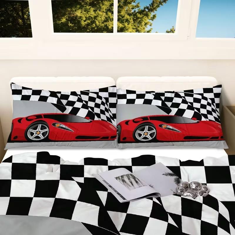 3-Piece Bedding Set, 1 Duvet Cover + 2 Pillowcases, Race Car Flag Theme, Luxury Design for Bedroom, Guest Room, Dorm, Cabin
