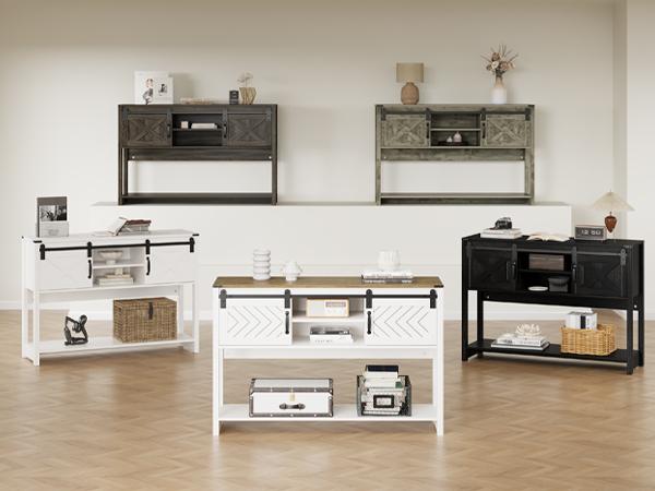 RoyalCraft Entryway Table with Storage, 46" Modern Farmhouse Console Table with Sliding Barn Door, Wood Rustic Sofa Table with Adjustable Shelf for Hallway, Living Room, Foyer