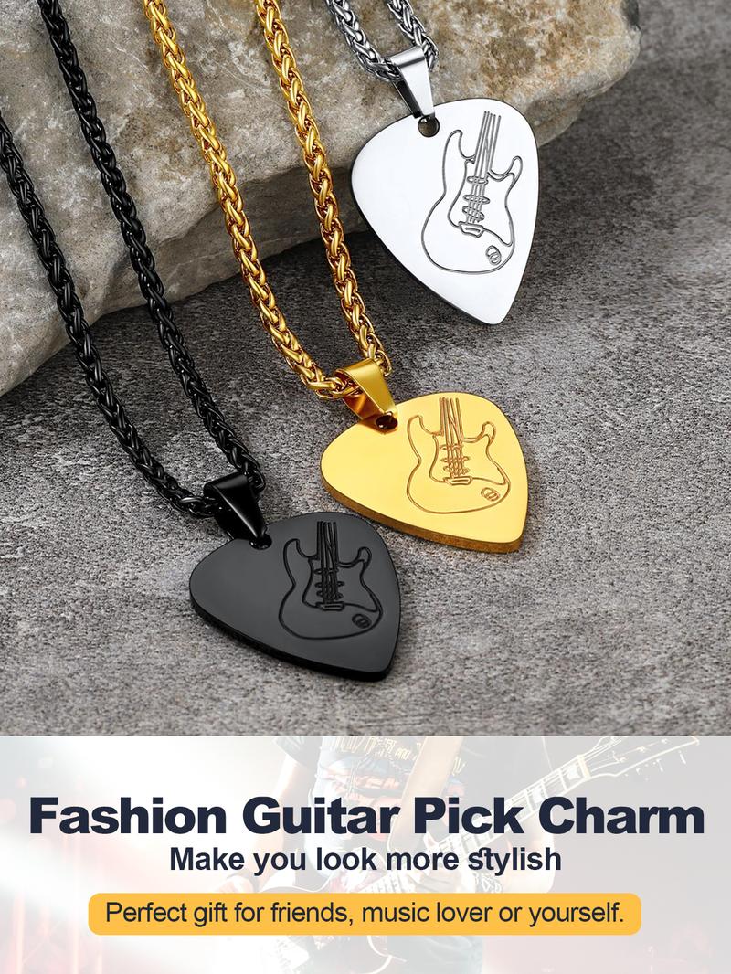PROSTEEL Guitar Pick Necklace Stainless Steel Necklace Gift For Music Lover For Men Women with Gift Box