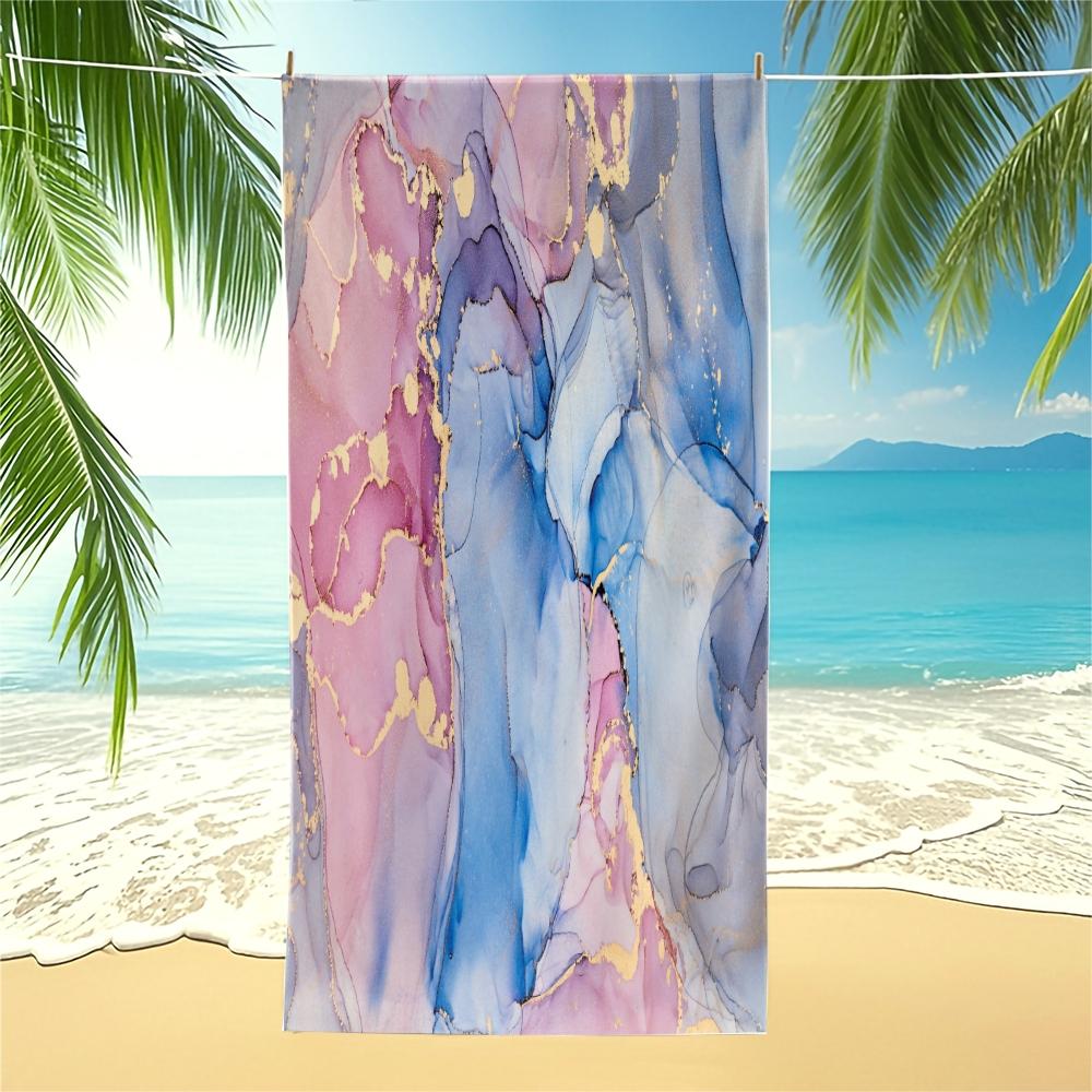 Fluid Ink Watercolor Beach Towel, Niche Artistic Design, Quick Dry Skin-friendly Lightweight Portable, Perfect for Seaside Vacation Photoshoot Daily Use