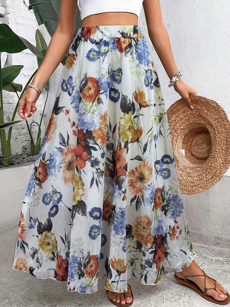 【Plus Size】 All Over Floral Print Skirt, Elegant Long Skirt for Women, Women's Bottoms for All Seasons, Womenswear