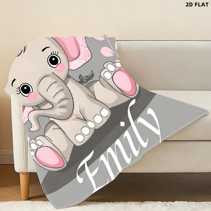 Cute Cartoon Elephant Printed Throw Blanket, Single - sided Printing, Multiple Specifications Available, Soft Fabric, Perfect for Napping, Decorative & Practical, Featuring Emily & Whimsical Elements