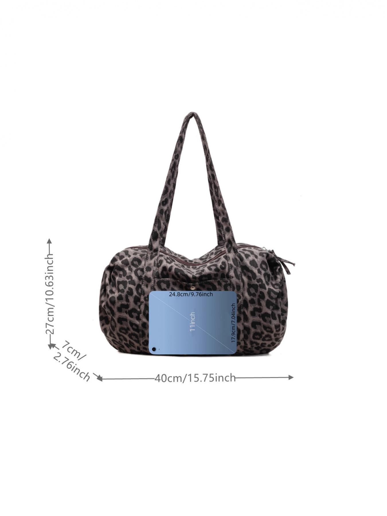 Large capacity denim leopard print luggage bag, made of tough fabric suitable for urban life, with non glaring prints, niche design, versatile tote bag, convenient sports bag, Denim shoulder satchel