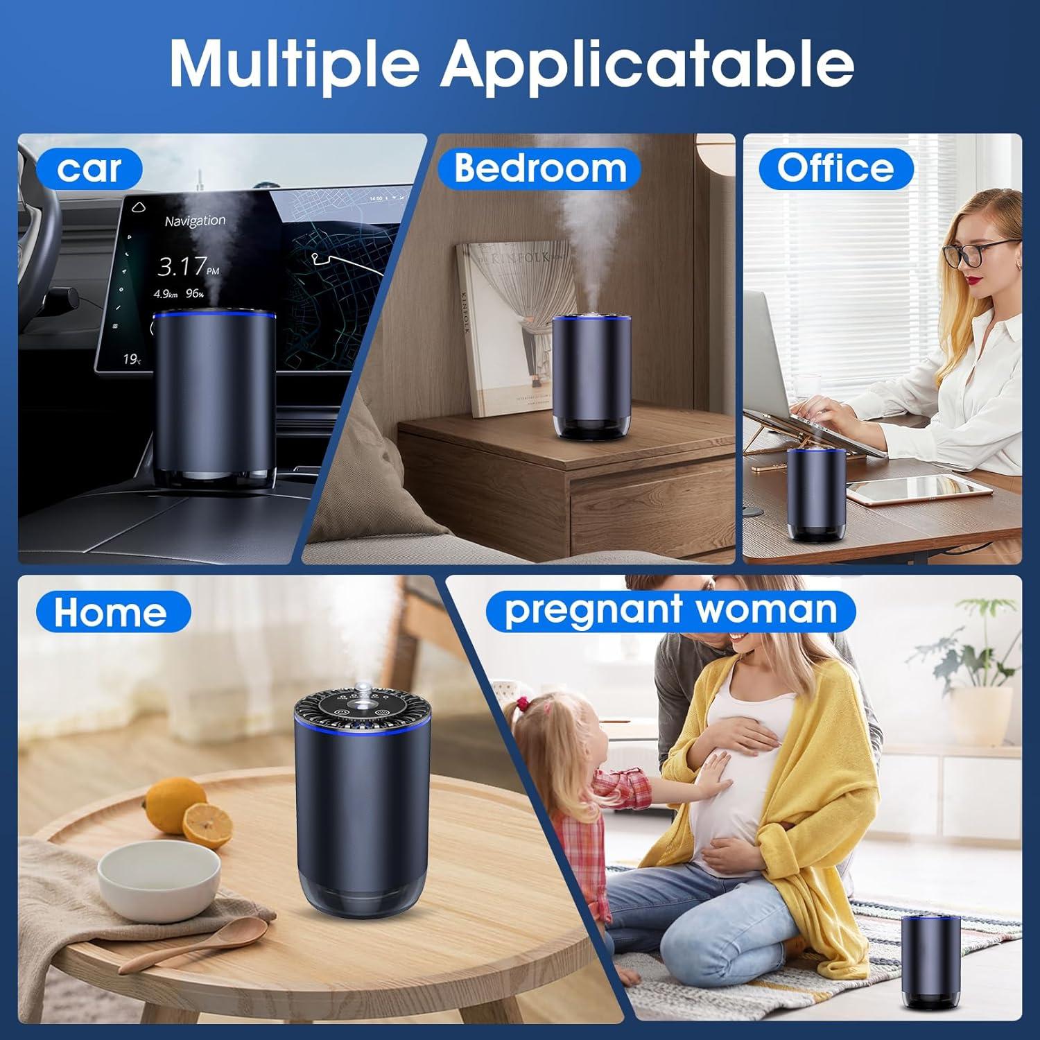 Essential Oil Diffuser Humidifier & Aroma Dispenser, Touch Sensor USB Powered, Colorful LED Lights, Auto Mode, Compact Design for Home Travel, Aromatherapy Diffusers