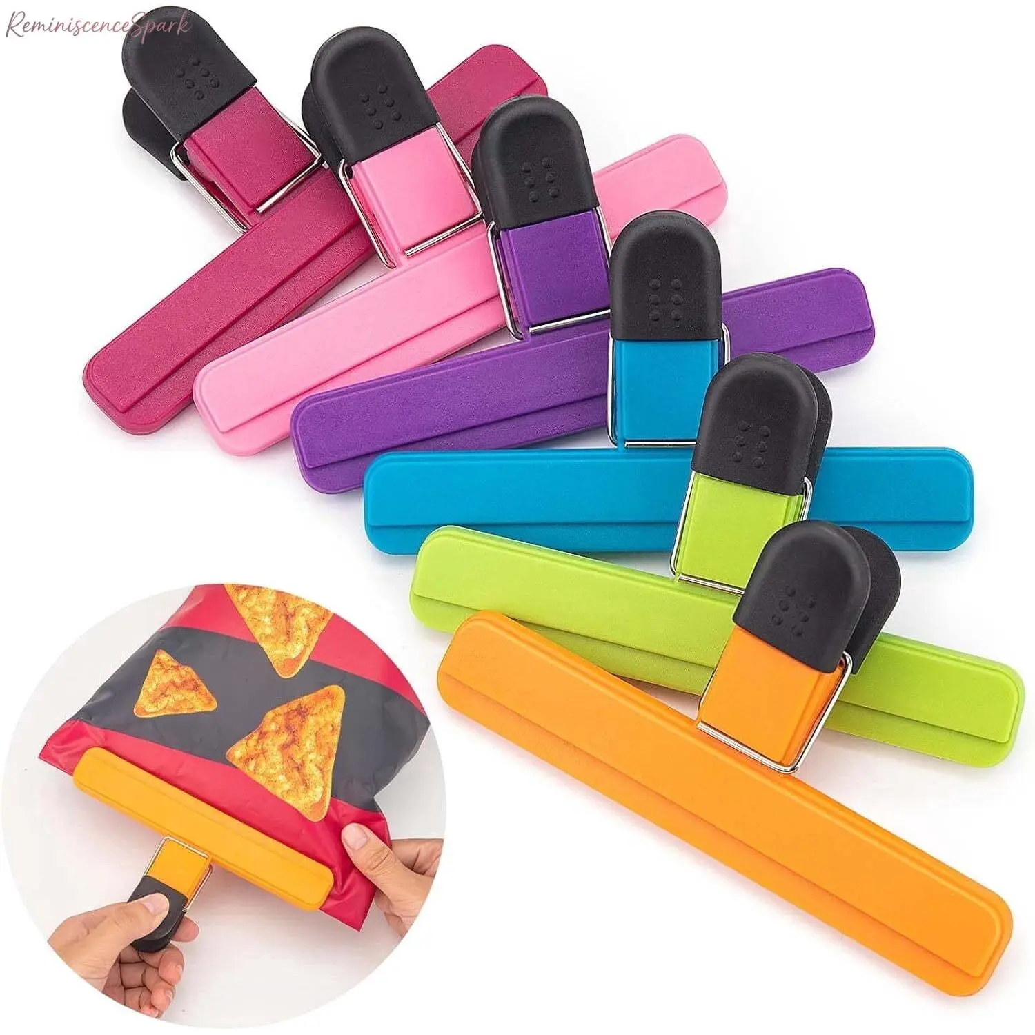 6 Pack Large Chip Bag Clips, Assorted Color Heavy-Duty Plastic Food Bag Sealing Clips, Strong Grip 3.5 Inch Reusable Snack Bag Clamps, Keep Chips & Food Fresh, Kitchen Storage Gadget for Pantry & Household Use