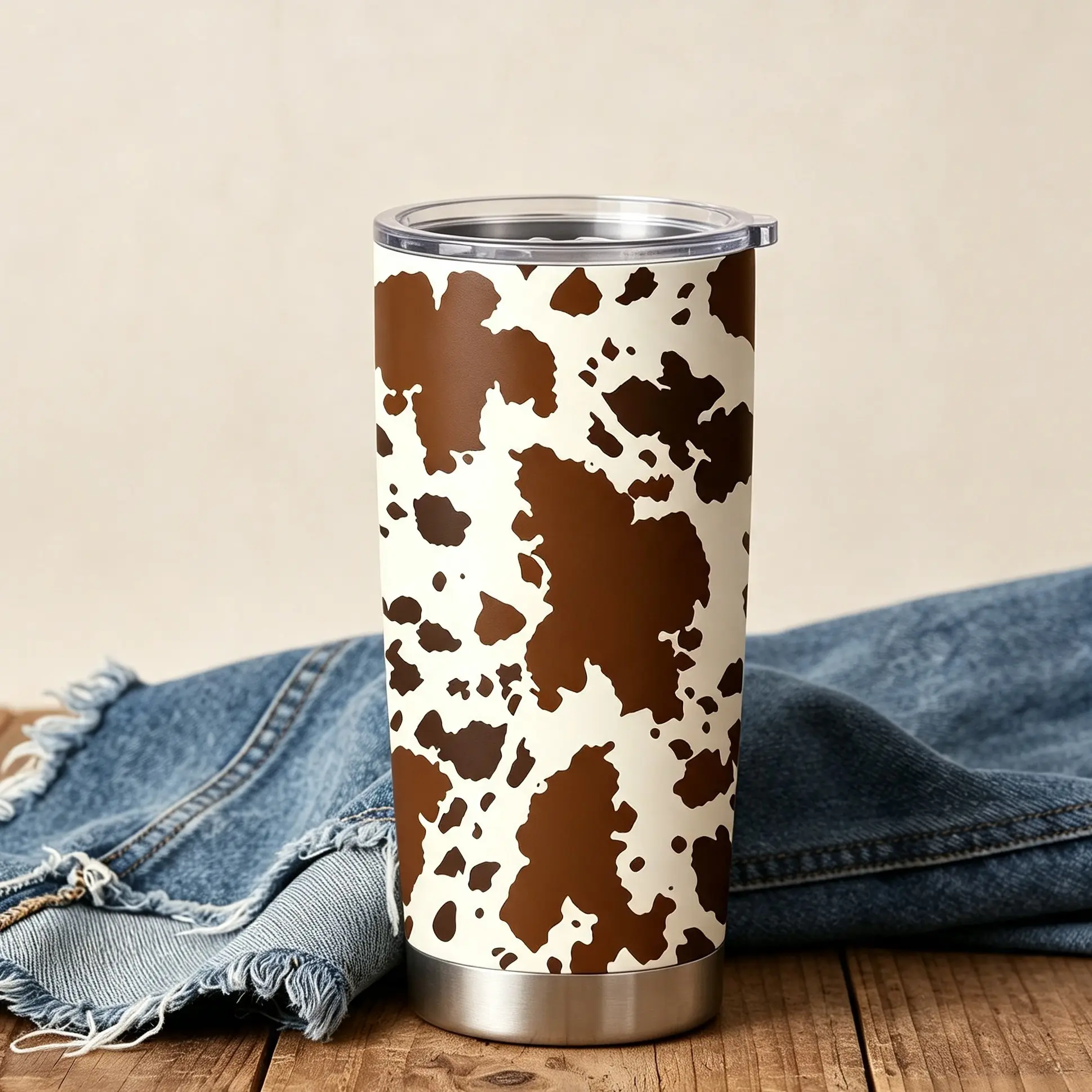 20oz Western Cow Print Tumbler, Leak Proof Stainless Steel Insulated Travel Coffee Cup, Cow Pattern Vacuum Tumbler for Car Office Outdoor, back to school, Leakproof Insulated Tumbler