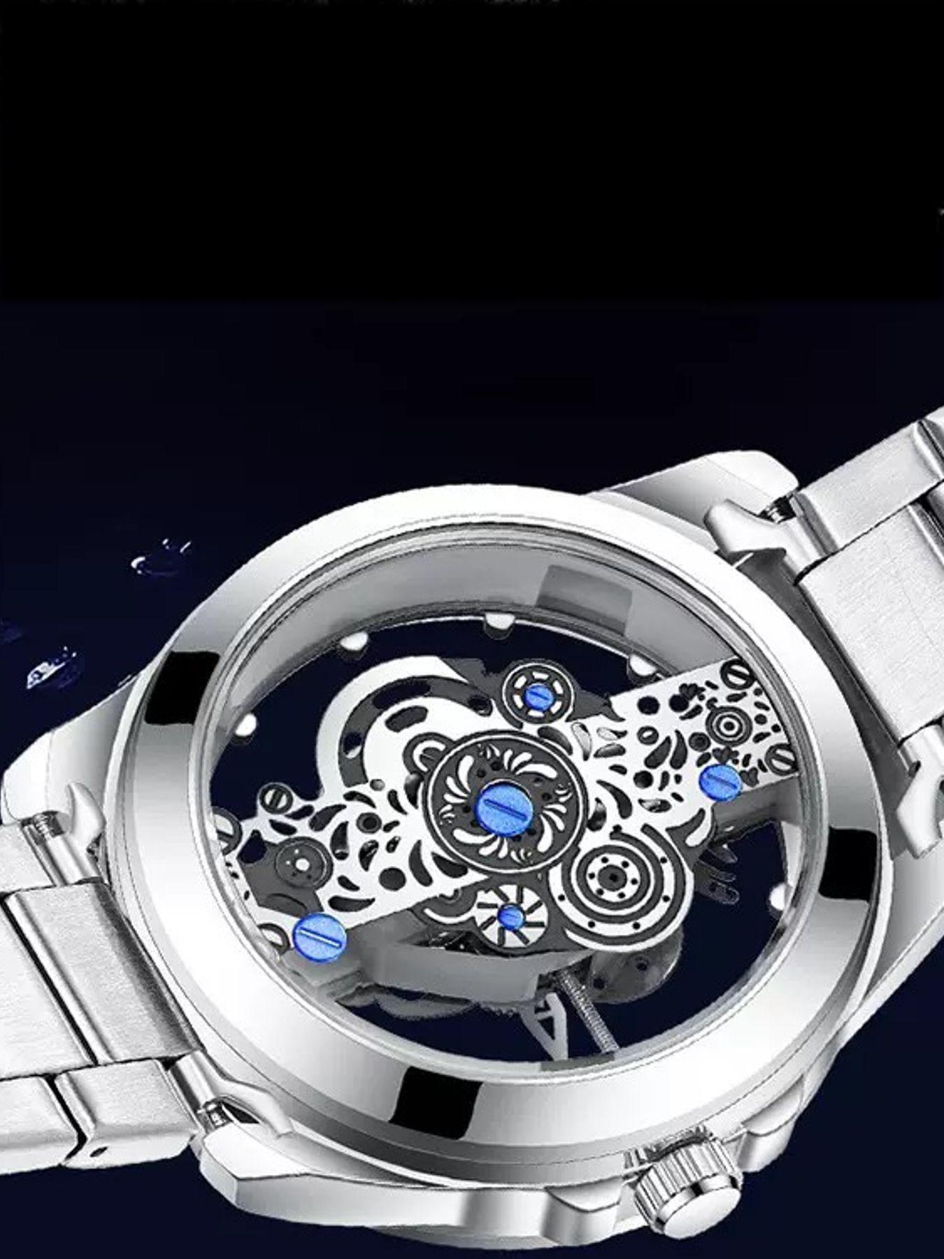Men's Silver Color Steel Strap Dual-Sided Transparent Sporty Casual Business Watch, Quartz Wristwatch, Analog Round Face, Quartz Movement, Alloy Case Men's Silver Color Steel Strap Dual-Sided Transparent Sporty Casual Business Watch, Quartz Wristwatch, Analog Round Face, Quartz Movement, Alloy Case