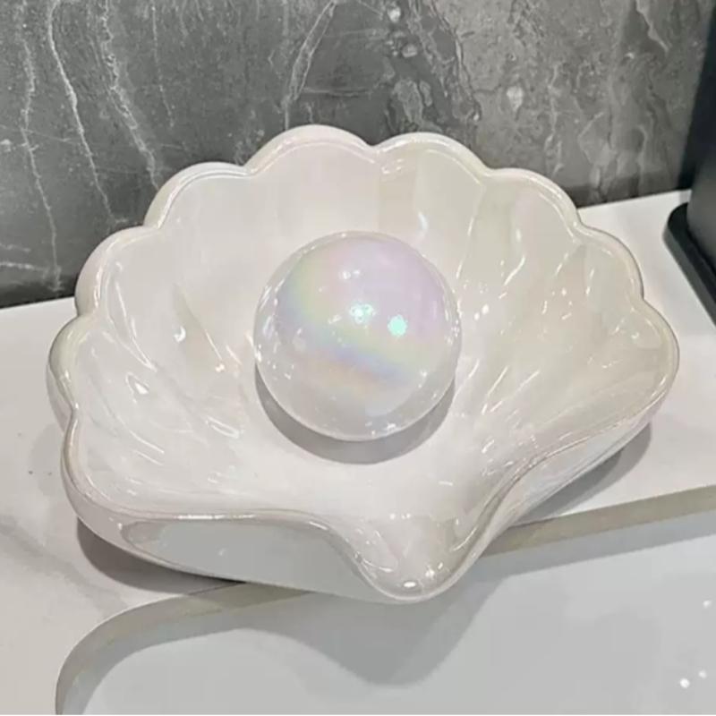 Shell-Shaped Ceramic Soap Dish & Jewelry Tray, Elegant Bathroom Accessory, Perfect for Storing Soaps, Rings, Earrings, Ideal Gift for Women